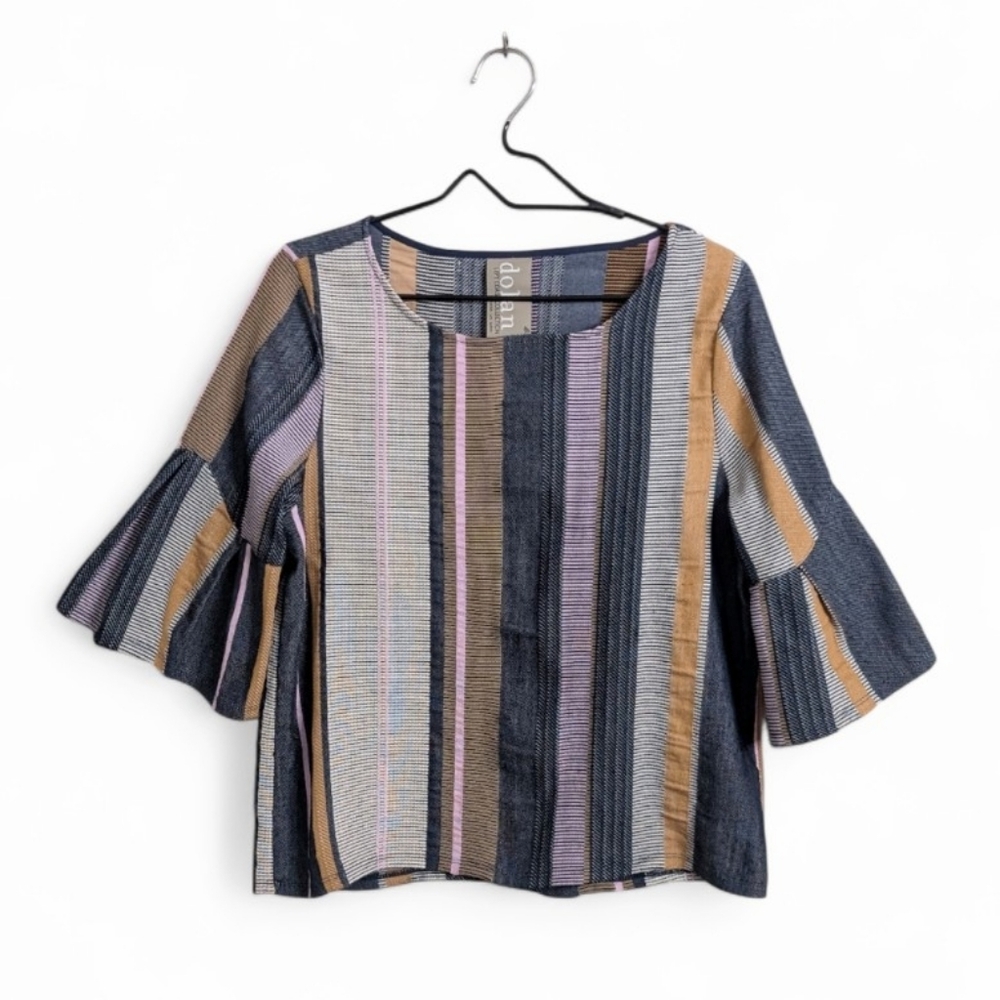 Dolan Left Coast x Anthropologie Jacquard  Striped Bell Sleeve Top Blouse Boho M